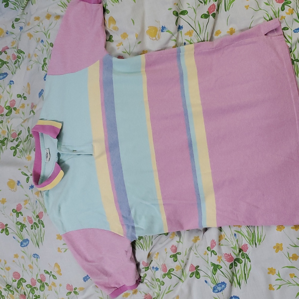 Boulevard Cotton Club Polo Size XLT Pastel Pink Blue Contrast Collar Cuffs VTG